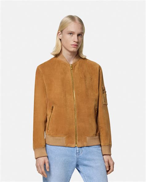 versace collection daunenjacke herren|Versace suede bomber jacket.